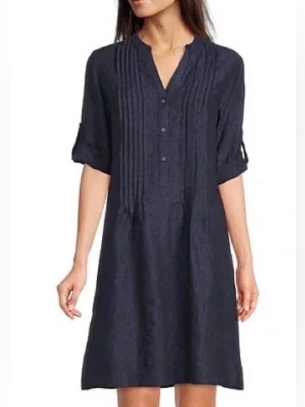 J. McLaughlin Navy Pintuck Linen Drees